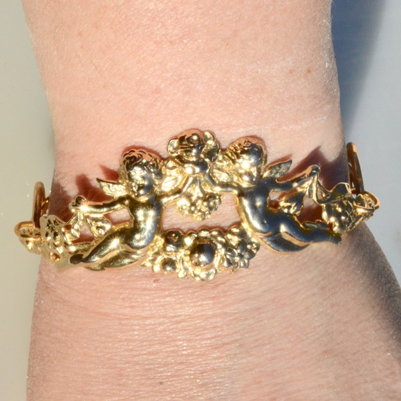 Antique Obsessions Jewelry - Cherub Angel Cupid Bracelet Chain Art Nouveau Boho